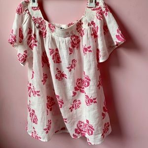 Gap Off The Shoulder White with Pink Roses Top